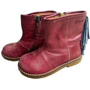 Ocra Distressed Red bootie with Blue suede Fringe. Size 21/5. Great condition